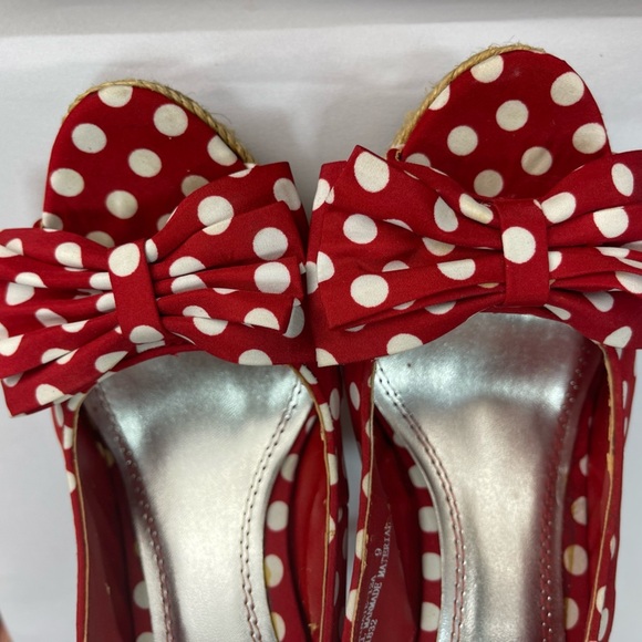 Red and white polka dot Bettie boop rockabilly platform high heeled shoes size 9 - Picture 13 of 17